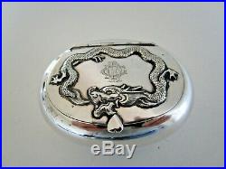 Chinese Export Silver Squeeze Action Tobacco Box, Dragon, Circa 1900
