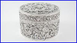 Chinese Export Solid Silver Cylindrical Box Wang Hing & Co C1890
