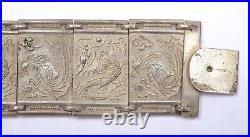 Chinese Export Solid Silver Dragons Phoenix Panel Link Bracelet Bangle Box Mk