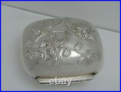 Chinese Export Sterling Silver Box by Wang Hing circa 1900 Chrysanthemums