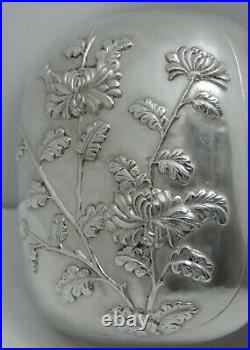Chinese Export Sterling Silver Box by Wang Hing circa 1900 Chrysanthemums