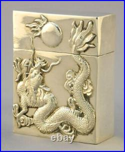 Chinese Export Sterling Silver Dragon Pearl Box 5 Toes 1920 Pao Chu Tientsin