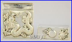 Chinese Export Sterling Silver Dragon Pearl Box 5 Toes 1920 Pao Chu Tientsin