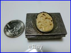 Chinese Export Sterling Silver Floral Flower Carved Trinket Pill Snuff Box