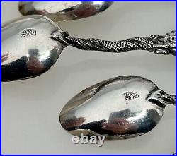 Chinese Export Sterling Silver Green Jade Spoon Set in Silk Box 88569