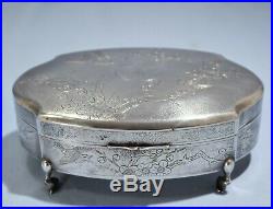 Chinese Export Sterling Silver Hand Chased Footed Box by Pao Sing Shanghai