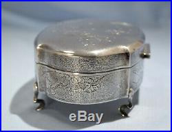 Chinese Export Sterling Silver Hand Chased Footed Box by Pao Sing Shanghai