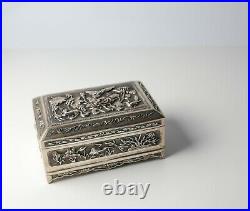 Chinese Export Sterling Silver Repousse Footed Box, Early 20th Century