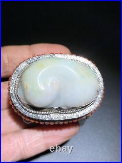 Chinese Exquisite Handmade Silver Inlaid Jadeite Jade Box