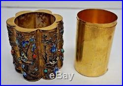Chinese Filigree Gilt Sterling Silver And Enameled Tea Caddy Box