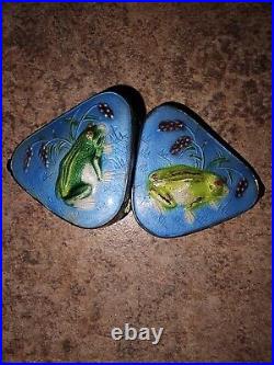 Chinese Frog Design Sterling Silver Cloisonne Enamel Pill Snuff Jar Box