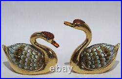 Chinese Gilt Silver Enamel Pair of Swans Figures as Boxes Mid 20th Century
