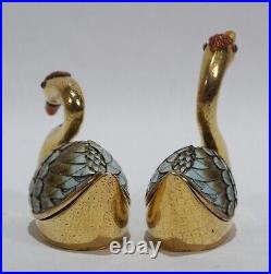 Chinese Gilt Silver Enamel Pair of Swans Figures as Boxes Mid 20th Century