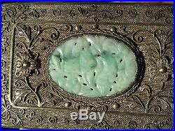 Chinese Gilt Silver Filigree Box Jade Plaque Circa 1930s