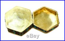 Chinese Gilt Silver Filigree Enamel & Semi-Precious Stone Tinket Box
