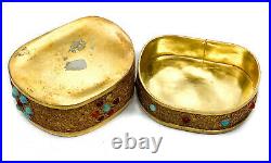Chinese Gilt Silver Filigree Jade and Applied Cabochon Jeweled Box