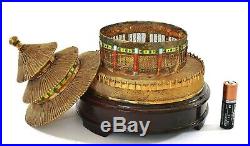 Chinese Gilt Sterling Silver Enamel Box Beijing Temple of Heaven Wood Stand