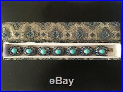 Chinese Gilt Sterling Silver Enamel Turquoise Stones Bracelet Filigree Orig Box