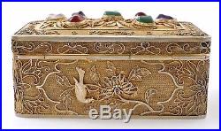 Chinese Gilt Sterling Silver Filigree Rose Quartz Amethyst Agate Carnelian Box