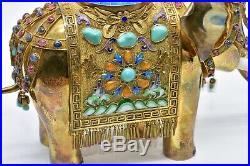 Chinese Gold Silver Elephant Box Jeweled Gemstone Filigree Enamel Basket Symbol