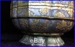Chinese Gold&silver boxes Tang Marked gilt bronze flower motif covered Box