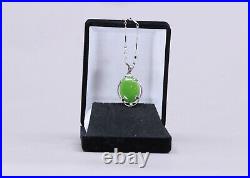 Chinese Green Hetian Jade Pendant with 925 Sterling Silver Chain 16 & Box