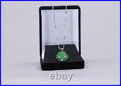 Chinese Green Hetian Jade Pendant with 925 Sterling Silver Chain 16 & Box