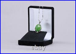 Chinese Green Hetian Jade Pendant with 925 Sterling Silver Chain 16 & Box