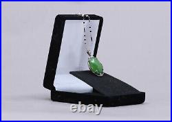 Chinese Green Hetian Jade Pendant with 925 Sterling Silver Chain 16 & Box