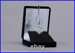 Chinese Green Hetian Jade Pendant with 925 Sterling Silver Chain 16 & Box