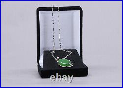 Chinese Green Hetian Jade Pendant with 925 Sterling Silver Chain 16 & Box