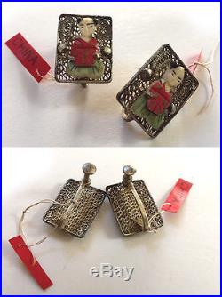 Chinese Immortals Silver Filigree Wedding Jewelry SET 5 Pieces in Original Box