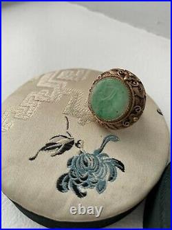 Chinese Jade Jadeite Carved Gilt Silver Filigree Bracelet Set With Original Box