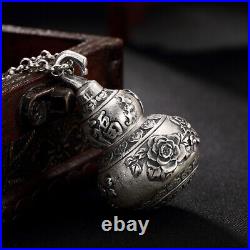 Chinese Matt Tree Peony Gourd Gawu Box Exquisite S990 Pure Silver Necklace