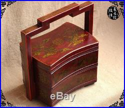 Chinese Old Hand wedding Leather Wood Big Dragon Phoenix Classical Box