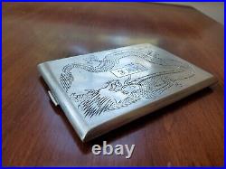 Chinese Or Japanese Dragon Sterling Silver Cigarette Case Business Card Box 121g