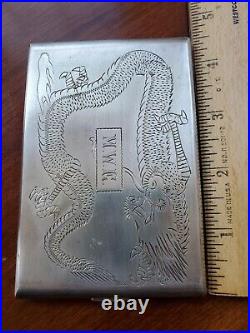 Chinese Or Japanese Dragon Sterling Silver Cigarette Case Business Card Box 121g