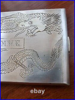 Chinese Or Japanese Dragon Sterling Silver Cigarette Case Business Card Box 121g