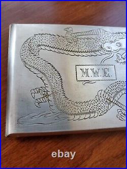 Chinese Or Japanese Dragon Sterling Silver Cigarette Case Business Card Box 121g