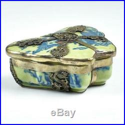 Chinese Porcelain Silver Butterfly Trinket Box Reign Mark Emperor Daoguang