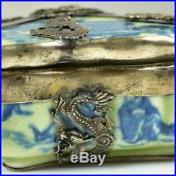 Chinese Porcelain Silver Butterfly Trinket Box Reign Mark Emperor Daoguang