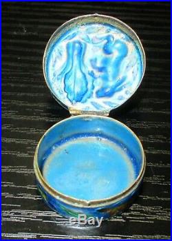 Chinese Rabbit Design Sterling Silver Cloisonne Enamel Pill Snuff Jar Box