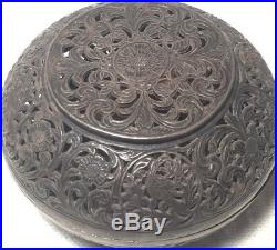 Chinese Rare Antique Sterling Silver Ornate Pierced Floral Bird Design Box