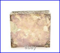 Chinese Rose Quartz Carved Plaque Silver Plated NOT SILVER Enamel Box Flower