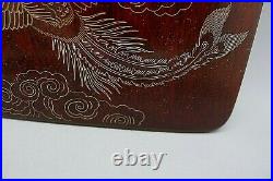 Chinese Rosewood Antique Dragon Bird Of Paradise Silver & Gold Inlay Box Rare
