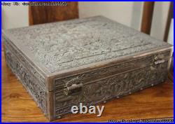 Chinese Royal Handmade Carve Engraved Pure Silver Jewellery Box jewel case Box