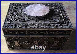 Chinese SILVER Filigree Carved PINK JADE Export Box 257 Grams