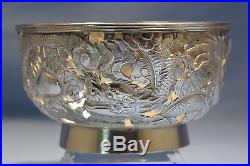 Chinese Shanghai Sterling Silver Pierced Repousse Dragon Bowl Circa 1900
