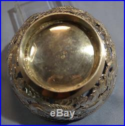 Chinese Shanghai Sterling Silver Pierced Repousse Dragon Bowl Circa 1900