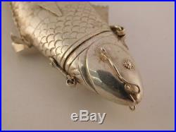 Chinese Silver Articulated Koi Fish Spice Box Container Jointed Trinket Prayer